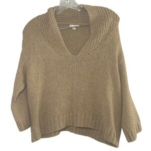 Gap Slouchy Neck Pullover Sweater Tan Alpaca Blend Chunky Knit S cozy Parisian